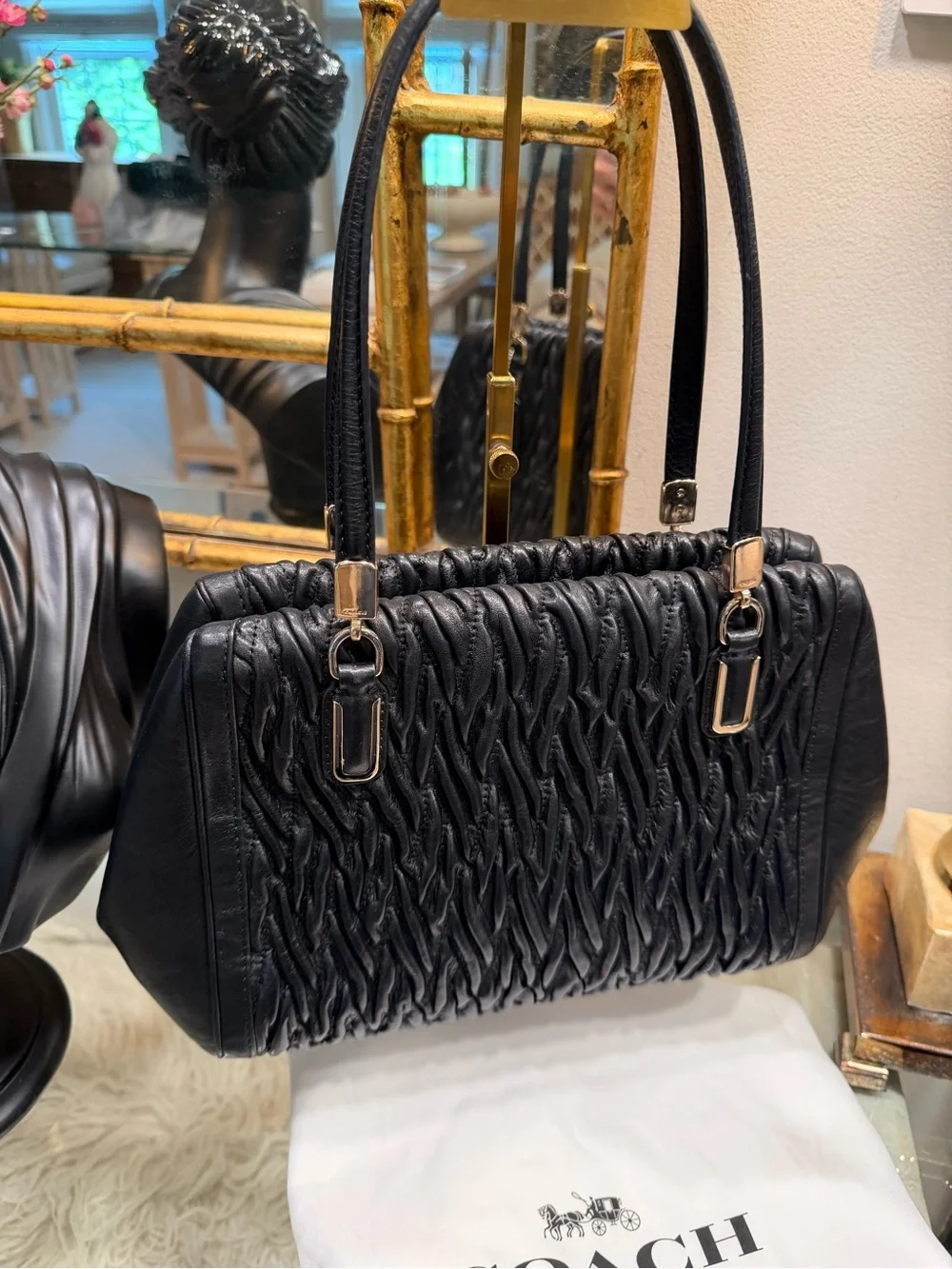Coach Black Quilted-Textured Leather Shoulder Bag